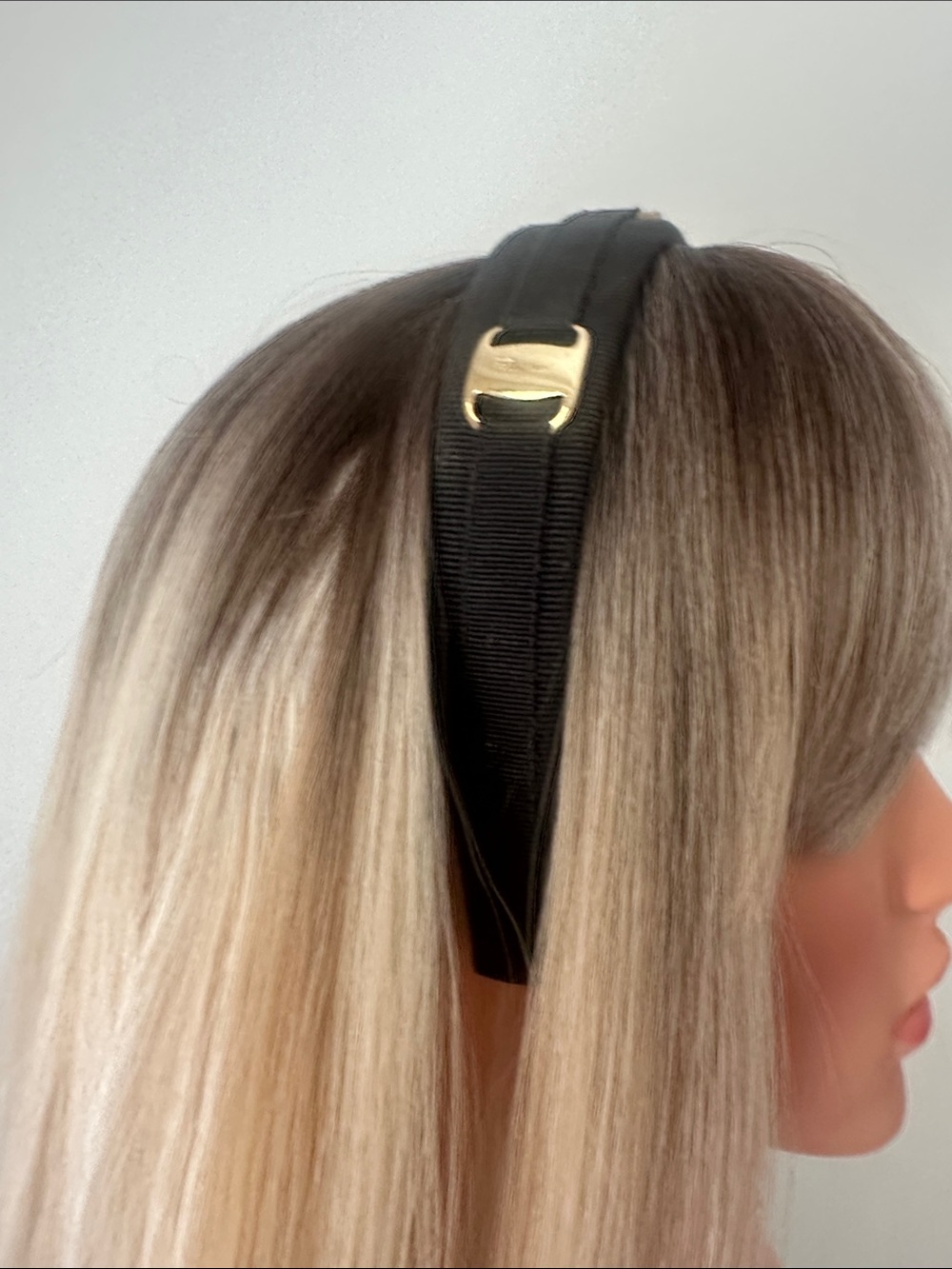 SALVATORE FERRAGAMO Black Fabric Headband with Gold Gancini Accents W/ FERRAGAMO - Picture 5 of 7